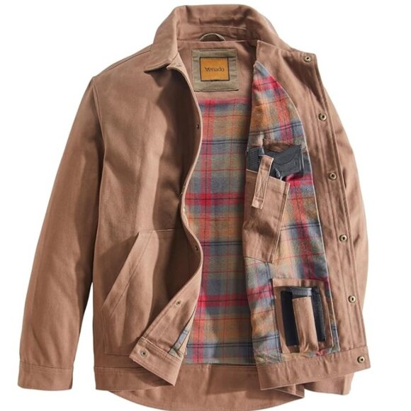 Venado  Concealed Carry Flannel Lined Canvas Shirt Jacket - Brown | Large - Picture 1 of 5